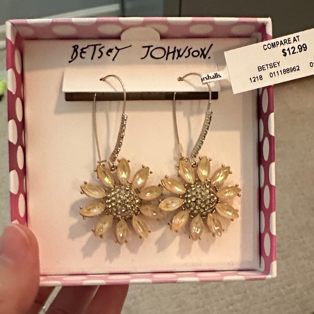 Betsey Johnson Yellow Crystal Flower Earrings